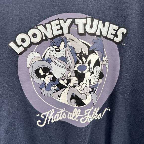 Looney Tunes Mens Sweatshirt Small Black Long Sleeve Pullover Bugsy Bunny Tweety - Picture 3 of 7